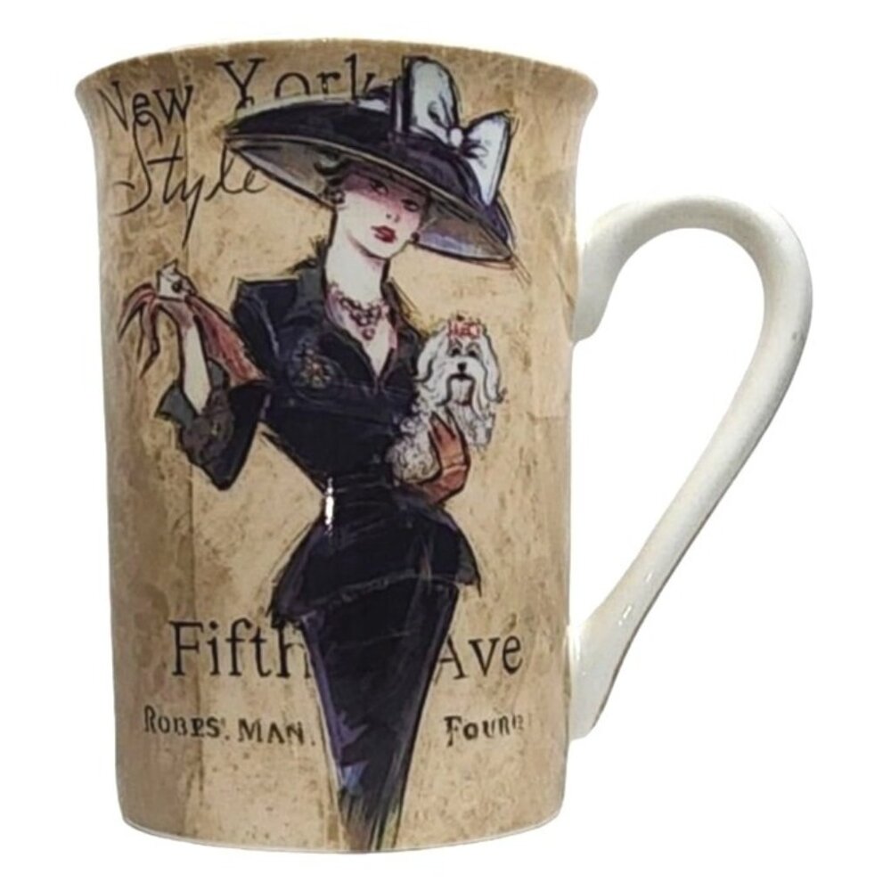 Vintage Kent Pottery New York Fifth Ave Lady Coffee Tea Cup Mug Style Dog Bow